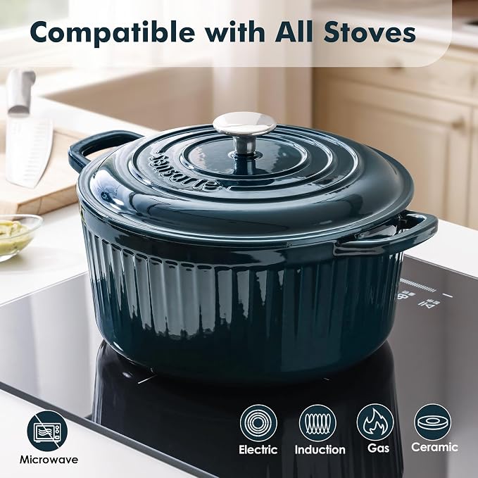 SENSARTE Enameled Cast Iron Dutch Oven Pot with Lid 3.5/5.5/6.5 Quart Heavy-Duty Round Dual Handles Kitchen Pot with Cotton Potholders & Silicone Trivet, Pot for Bread Baking, Stews, Braising, Roasting, Oven Safe, 3.5 Quart, Emerald Green