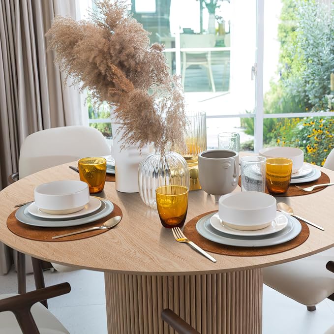ADRIMER Placemats, Heat Resistant Round Placemats Set of 6 Washable, Waterproof Table Mats, Wipeable Faux Leather Place Mats for Kitchen, Dining Room, Turmeric Brown