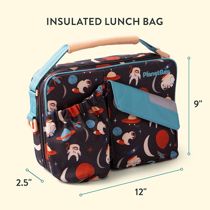 PlanetBox Rover Stainless Steel Bento Box Style Lunch Box Kit for Kids with 5 Compartments – Space Animals Edition includes Insulated Lunch Bag, Leakproof Food Containers and Matching Magnets