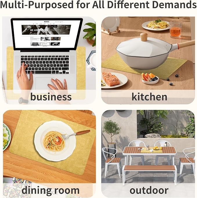 Maxpearl Faux Leather Placemats Set of 6, Easy to Clean, Light Yellow | Waterproof - Heat Resistant - Non Slip - Wipe Clean Dining Table Place Mats, Suitable for Indoor & Outdoor Use, 17''×12''