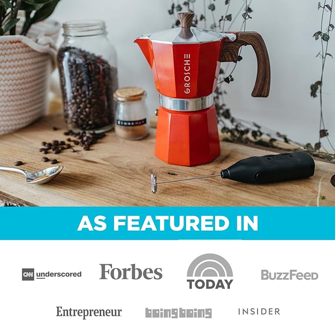 GROSCHE Milano Stovetop Espresso Maker Moka Pot 9 espresso Cup 15.2 oz Red | Cuban Coffee Maker And Italian Moka Pot For Stovetop Espresso; For Gas, Electric, And Propane Stoves With A Soft-Touch Handle