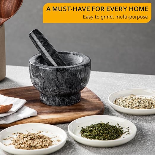 Velaze Marble Samll Mortar and Pestle Set,1.25 Cup Capacity | 5.1 Inch Pestle,10 oz Capacity,Heavy Duty,Polished Natural Stone,Grinder or Crusher for Spices, Herbs, Pills, Pestos