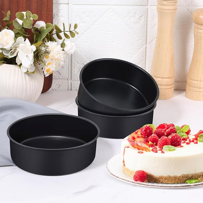 E-far 6 Inch Cake Pans, 3PCS Nonstick Stainless Steel Round Cake Pans | Small Baking Tins for Layer Cakes, Stainless Steel Core & Non-toxic Coating, Straight Side & 2 Inch Deep, Easy Clean