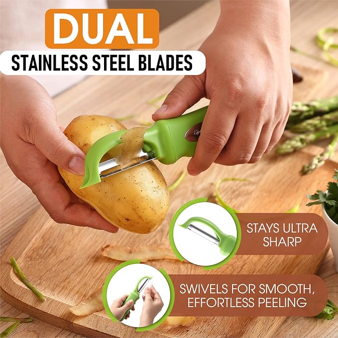 Spring Chef Swivel Vegetable Peeler for Kitchen w/Soft Grip Handle, Green | Premium Potato Peeler w/ Ultra Sharp Stainless Steel Blades, Multifunctional Veggie Peeler for Apple, Carrot, Cucumber, Fruit