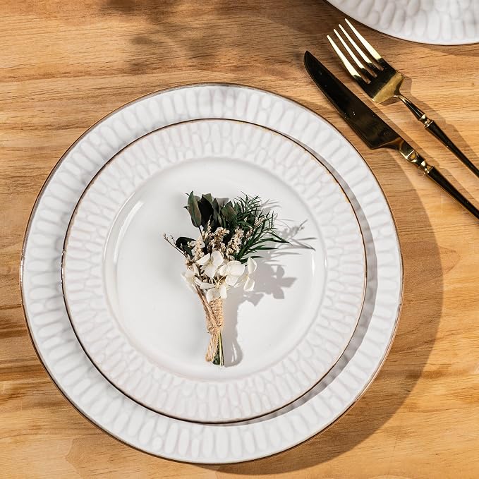 GBHOME Ceramic Dinnerware Sets of 8,24 pcs Plates and Bowls Sets Dishes | Embossed Elegant Stoneware Dishes Set | Dishwasher & Microwave Safe | Service for 4