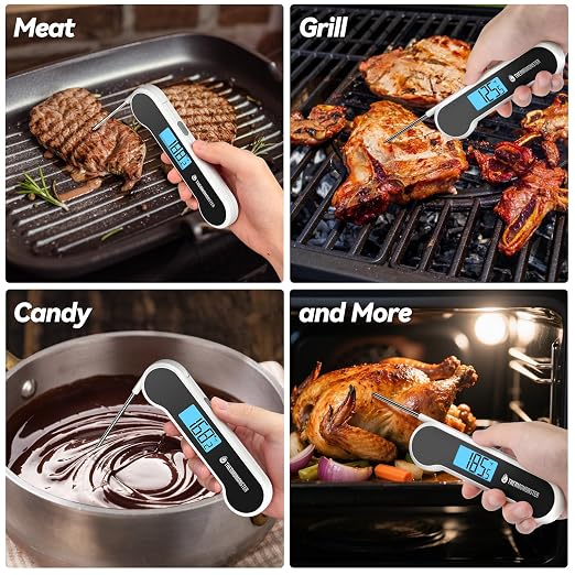 0.5 Sec Instant Read Meat Thermometer Digital with ±0.5℉ Precision, White | Food Thermometer for Cooking Kitchen Gadgets, Oven Grill Candy BBQ Essentials Accessories, Gifts for Him Dad Men Birthday