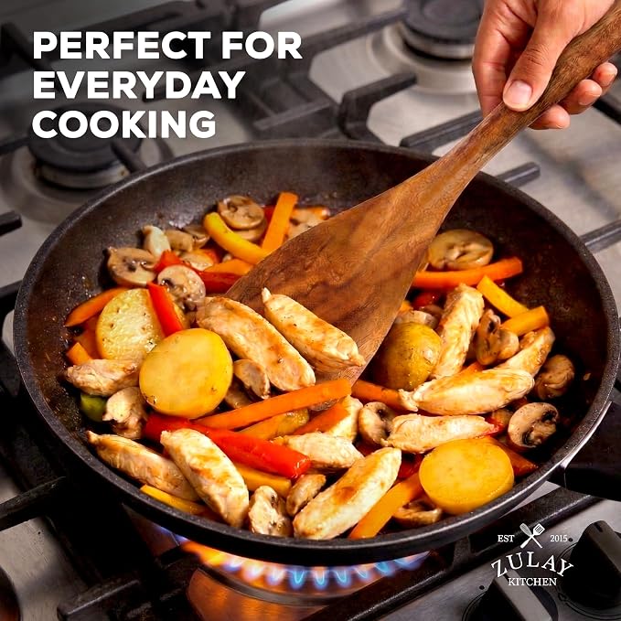 Zulay Kitchen Premium 8-Piece Wooden Spoons - Smooth Finish, Natural Teak Wood, Non-Stick, Handmade