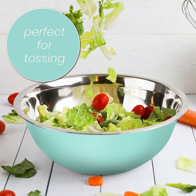 Stainless Steel Mixing Bowls Set, 5-Piece Meal Prep & Food Storage | .75, 1.5, 3, 4 & 5 Quart Metal Mixing Bowls Set for Prep, Serving, Baking & Food Storage, Ecofriendly, Dishwasher Safe, Blue