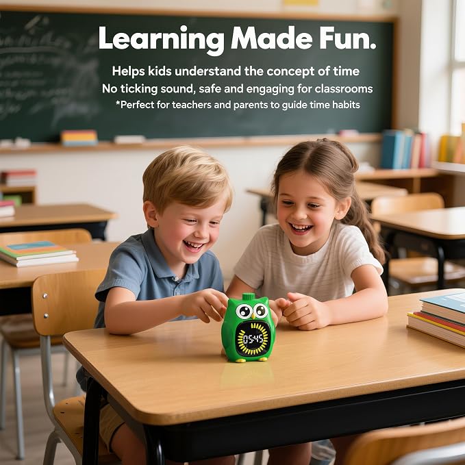 Doli Yearning Visual Timer for Kids, 99 Minute Countdown Timer Green | Owl Digital Timer for Home School Classroom Supplies Study, Silent Time Management Tool
