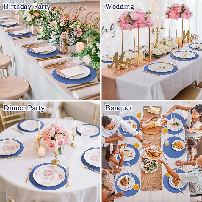 SHACOS 100 pcs Round Paper Placemats Disposable 13 inch Colored Paper Decorative Place Mats for Wedding Birthday Party Bridal Baby Shower Table Decoration, Blue (Pack of 2)