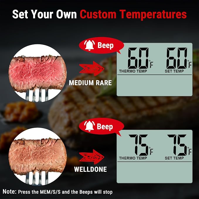 TempPro TempTrack Large LCD Digital Meat Thermometer for Cooking, Smoking | Kitchen Food Probe Thermometer With Clock Timer, Stainless Steel Temperature Probe for Oven Smoker BBQ Grill Candy, Black
