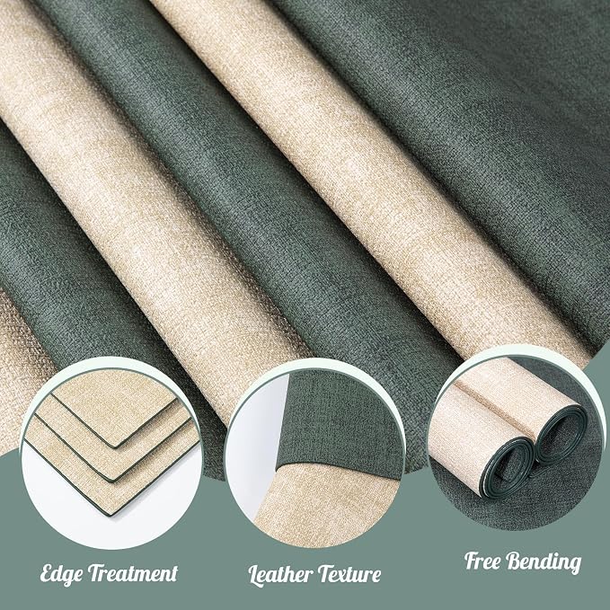 Leather Placemats Table Mats Set of 6, Dark Green and Beige | Reversible Non-Slip Table Placemats, Heat-Resistant and Waterproof for Dining Kitchen and Holiday Parties