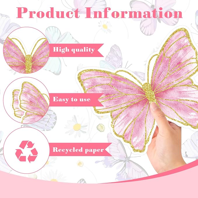 Harloon 50 Pcs Butterfly Paper Placemats Disposable Colorful Butterfly Table Mats for Spring Summer Wedding Baby Shower Birthday and Holiday Party Kitchen Dining Table, 13 x 10.8 Inches (Pink)