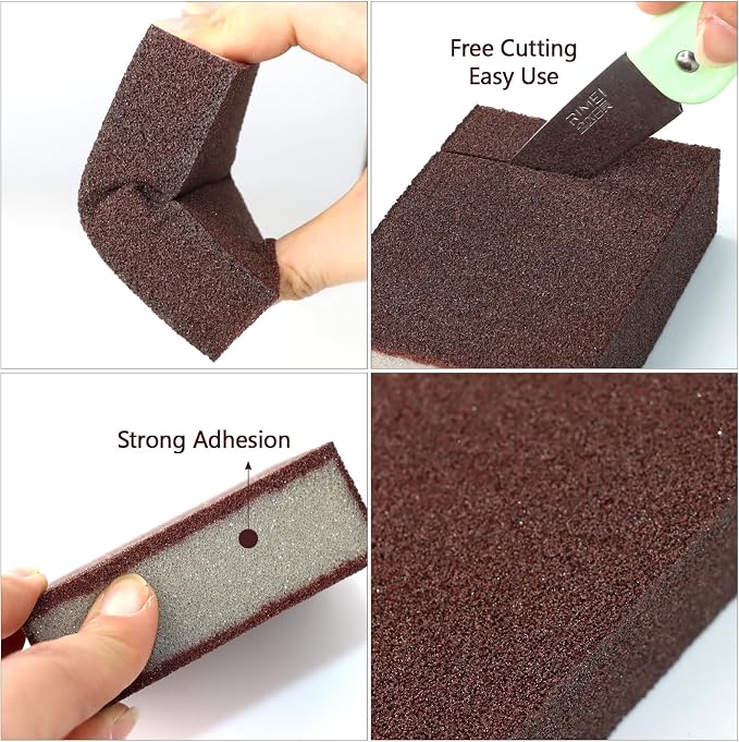 6 Pack Magic Carborundum Sponge with 1 Handle Rust Scrubber for Cookware | High Density Emery Pads Remove Burnt Grease Grime on Pots Pans Sinks Grills Stovetops Kitchen Bathroom Surfaces, Metal Tools