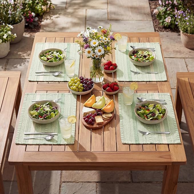 Artoid Mode Sage Green Farmhouse Woven Braided Stripe Placemats Set of 6,12x18 Inch Seasonal Holiday Table Mats Party Kitchen Dining Decoration
