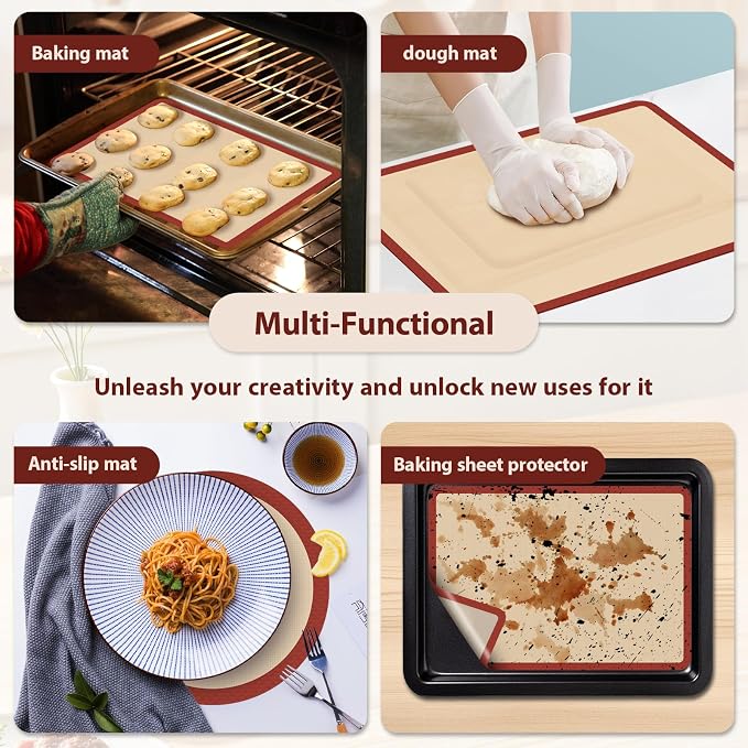 Silicone Baking Mat Set of 6, Nonstick & Reusable | Baking Sheets for Pastries, Macarons, Cookies, Pizza, Heat Resistant Multi Pack Sets for Pastries, Macarons, Cookies, Pizza