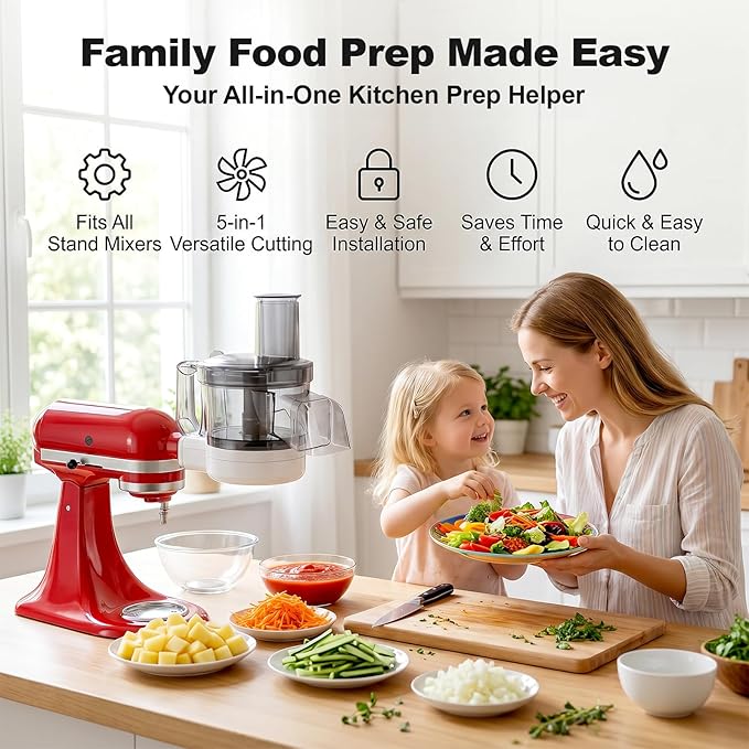 Food Processor Attachment for KitchenAid, 5-in-1 Vegetable Chopper & Dicer | Stainless Steel Cutting Discs for Dicing, Slicing, Shredding, Strip Cutting, Sauce Discs and Storage Case by Focollk