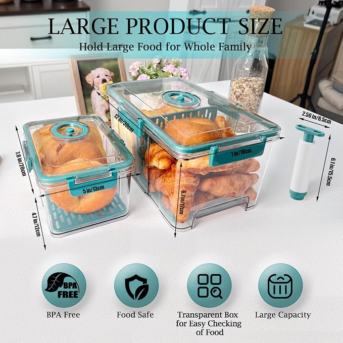 2 Pack Bread Storage Container,Green,7.5L+2.5L | Airtight Bread Box with Time Recording Lid,For Kitchen Countertop,Bread Storage Container,For Homemade Breads Toast Cookies
