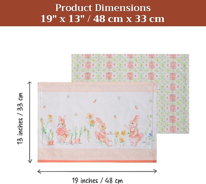 Maison d' Hermine Placemats Set of 4 Reusable 100% Cotton (13"x19") | Cloth Place Mats Washable Table Mats for Kitchen Dining Party Wedding Hotel Home Restaurant Spring Summer - Bunny Party