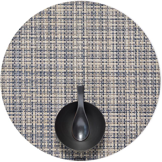 Chilewich Basketweave Placemats, Woven Round Placemats Set of 4 | Reusable, Stain-Resistant, Indoor/Outdoor Tabletop Protection, Coast, 15"