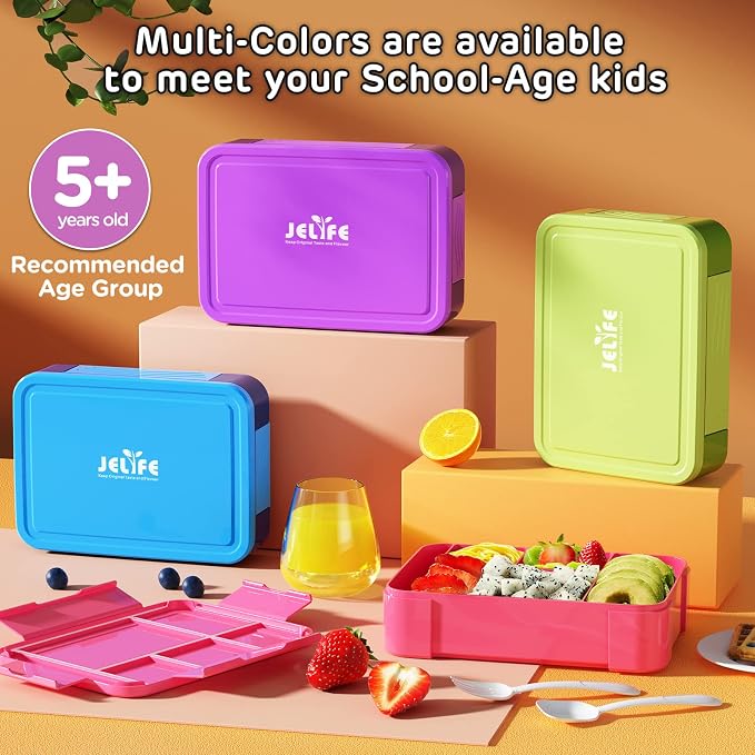 Lunch Box Kids Bento Box - 1450ml Large Leakproof 6 Compartments Kids Lunchbox Toddler Bento Box with Utensils for Back to School,Book-Style Reusable Lunch Snack Containers for Daycare