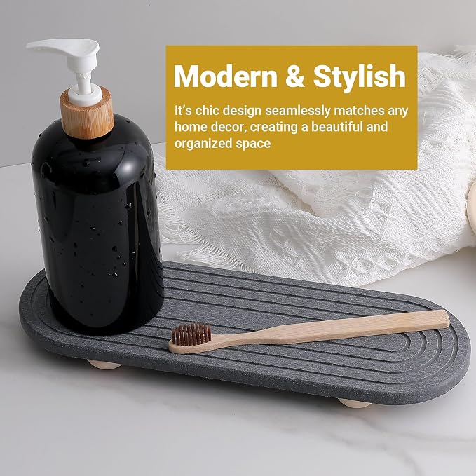 Fast-Dry Diatomite Sink Tray Organizer Absorbent Dark Grey | Absorbent Diatomite Material, 11.8*3.9 in, Stain-Resistant