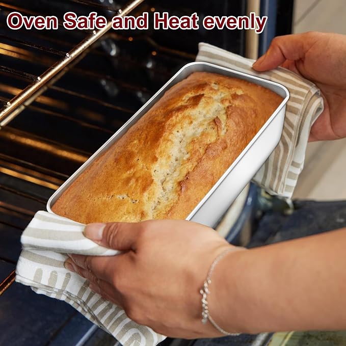 LIANYU 3 Pack 12 x 5 Inch Large Loaf Pans, Bread Pan Sets for Baking | Stainless Steel Deep Meatloaf Pans for Homemade Bread, Cakes, Sandwich, Solid & Durable, Dishwasher Safe