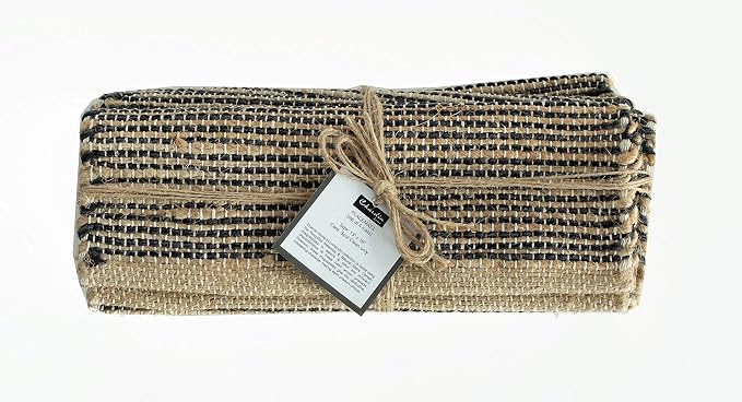 Natural Jute & Black Placemats, Set of 4 – Rustic Handmade Boho Table Mats, 13x19 Inch Dining Table Placemats for Kitchen, Everyday Meals, Holidays, Farmhouse or Modern Table Décor