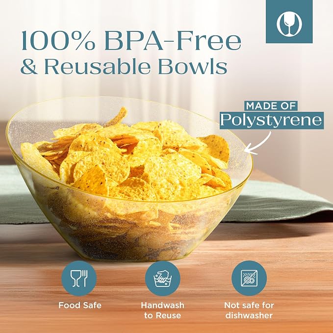 5 Pack Gold Plastic Angled Serving Bowl Disposable for Party Table 54oz | Angled Bowl Design. Chip, Candy, Salad & Fruit Use. Disposable Party Tableware. Buffet & Wedding Serving. Gold Plastic.