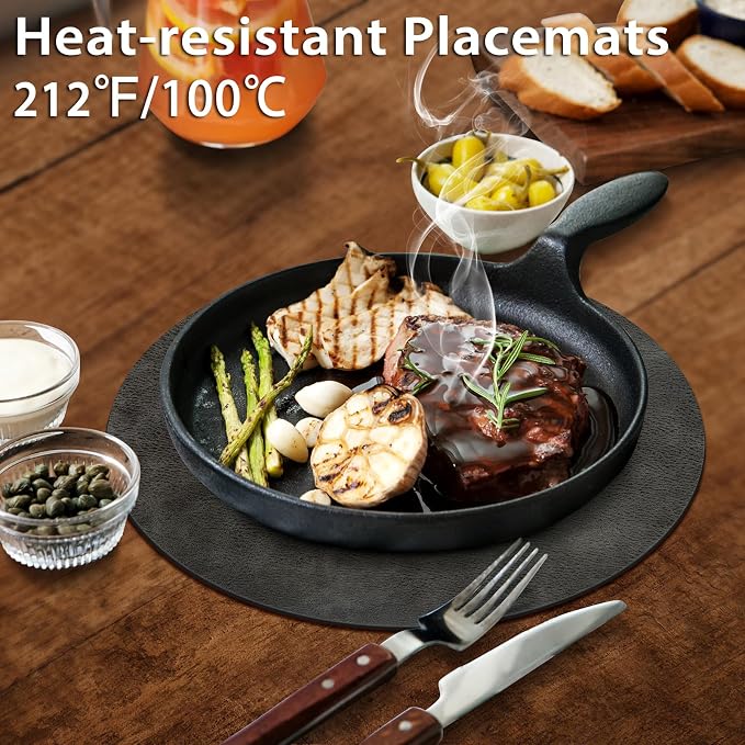 ADRIMER Placemats, Heat Resistant Round Placemats Set of 12 Washable, Waterproof Table Mats, Wipeable Faux Leather Place Mats for Kitchen, Dining Room, Dark Grey