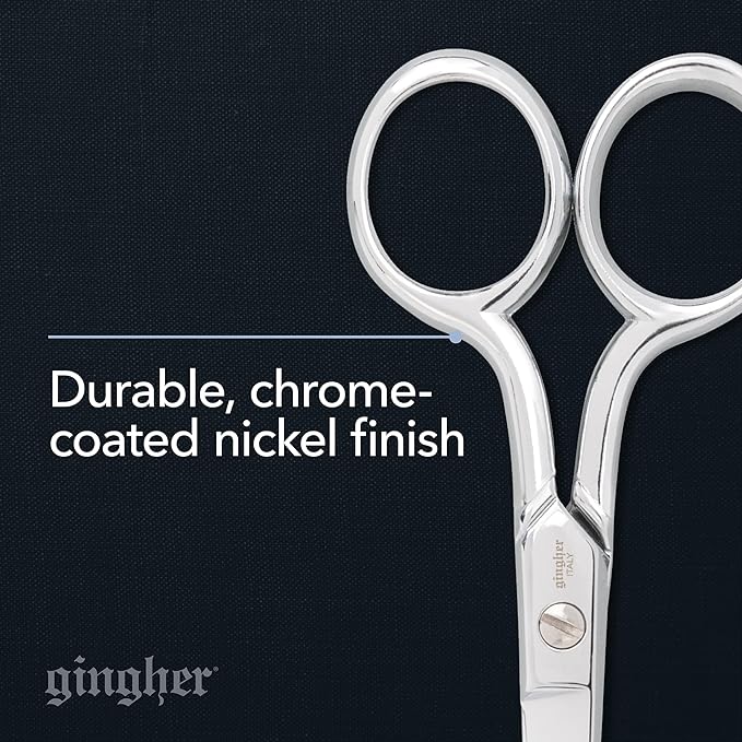 Gingher 4" Straight Embroidery Scissors to Cut Fabric & Needlework | Precise Cutting Craft Scissors, Hand-Finished Forged Steel Blades & Loop Handles for Right & Left-Handed Use, Leather Sheath