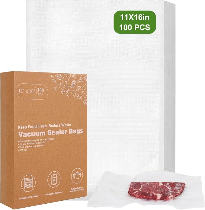 Vacuum Sealer Bags for Food Storage, 11" x 16" Vacuum Seal Bags, 100 Count | 3Mil Embossed BPA-Free Puncture-Resistant Bags, Universal Fit for Sous Vide, Meal Prep, Freezer Storage & Food Preservation