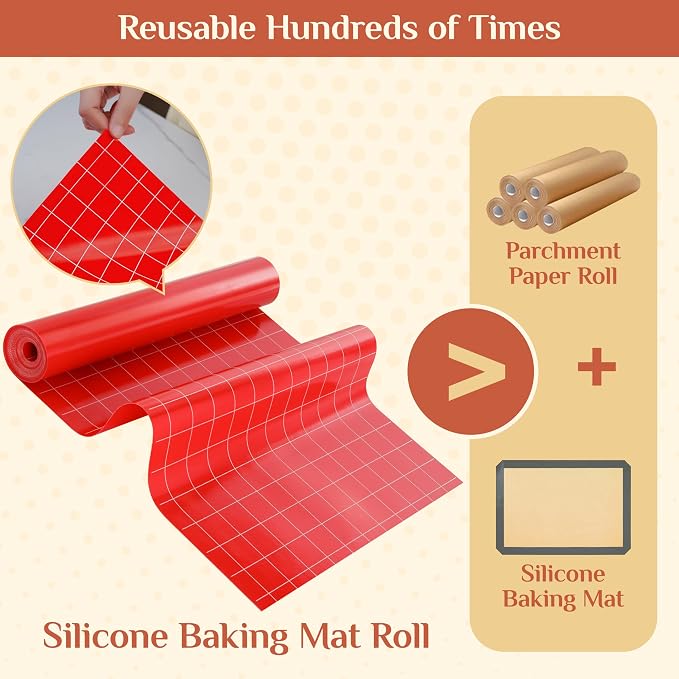GTJ Silicone Baking Mat Roll, Reusable Baking Sheet Liners, 12 in x 6 ft | Free Cut to Size, Food-Grade, Non-Stick, Non-Slip, For Dough, Pastry, Air Fryer, Freeze Dryer, Oven Pan, Kitchen Counter