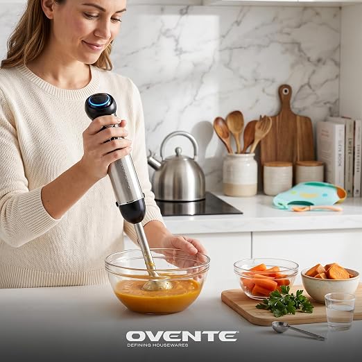 OVENTE Cordless Immersion Hand Blender, 300W Rechargeable Black HR995B | Handheld Portable Mixer with Speed Pulse Activating Sensor and Stainless Steel Blades for Smoothies, Shakes, or Baby Food