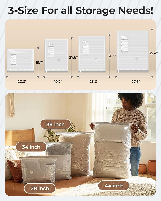 BAGSMART Vacuum Bags for Clothing with Rechargeable Air Pump, 24 Pack-Gray | Heavy-duty PA+PE material, Bonus Shoe, Laundry & Toiletry Bags, Save 80% Space Ideal for suitcase packing, travel & home.