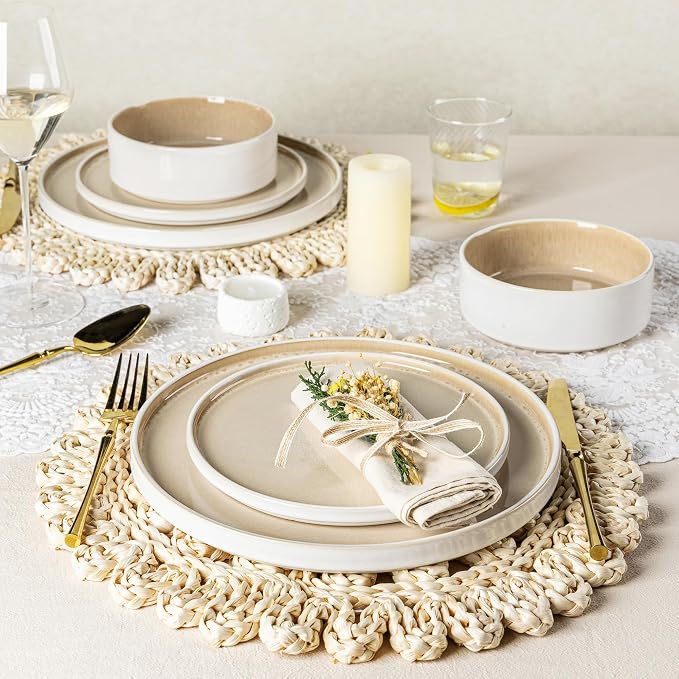 AmorArc Ceramic Dinnerware Sets for 4,12 Piece Plates and Bowls Sets Dishes | Stoneware Handmade Reactive Glaze Dishes Set | Highly Chip and Crack Resistant | Dishwasher & Microwave Safe