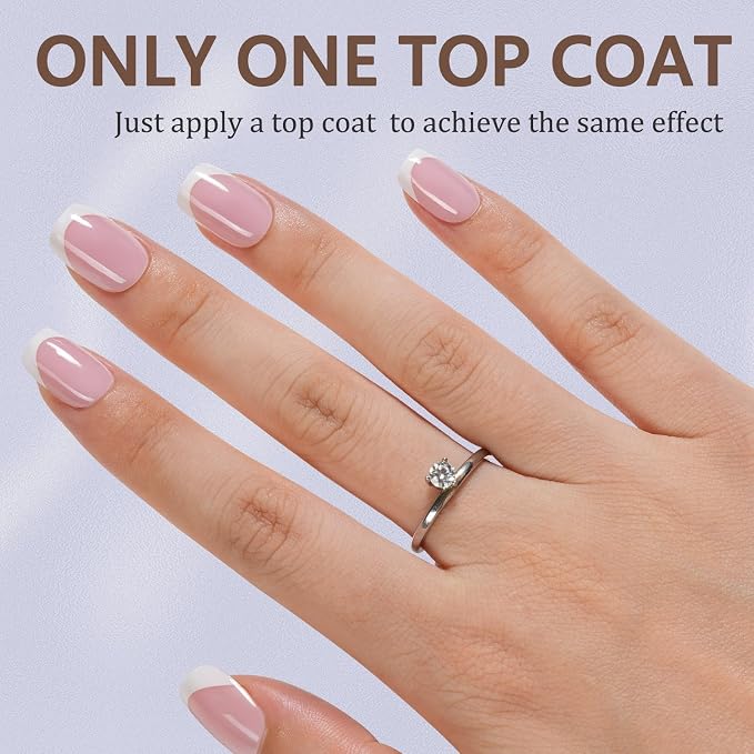 Misssix 150Pcs French Tip Press on Nails, Short Square Pink Gel Fake Nails | No Need to File 3 in 1 Tips Pre-lasting, Gel Fake Nails for Nail Art DIY 15 Sizes