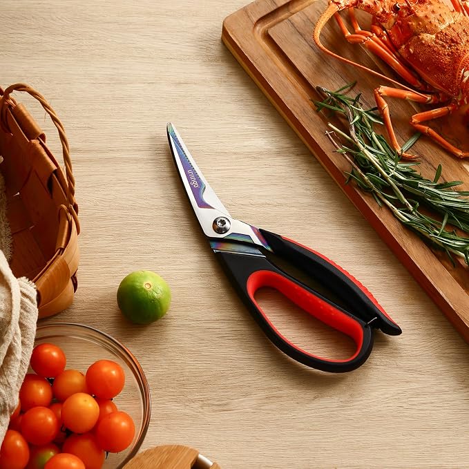 LIVINGO 9.5" Heavy Duty Kitchen Scissors Titanium Coated Poultry Shears | Sharp Stainless Steel Food Scissors with Comfortable Grip and Safety Lock for Cutting Chicken Bones, Meat and Vegetables