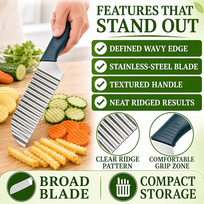 Suuker Crinkle Cut, Stainless Steel Wave Cutter | Ergonomic Handle, For Veggies, Potato, French Fry, For Cucumber, Carrot, Fruit, Wave Chopper