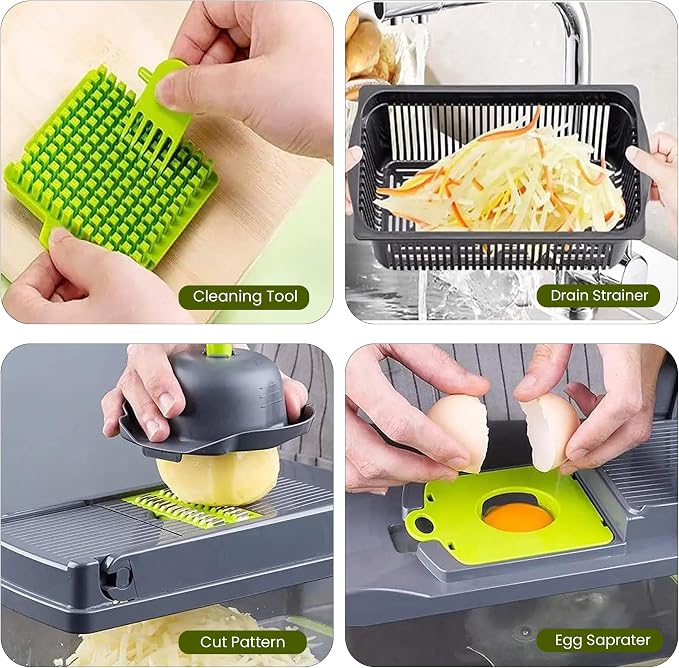 Vegetable Chopper, 16-in-1 Food Slicer, Onion Chopper, Mandoline Vegetable Slicer, Cutter, Spiralizer, 8 Stainless Steel Blades, Includes a Food Storage for Kitchen