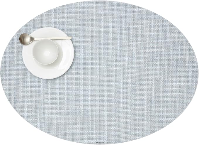 Chilewich Mini Basketweave Placemats, Woven Oval Placemats Set of 4 | Reusable, Stain-Resistant, Indoor/Outdoor Tabletop Protection, Sky, 14" x 19.25"