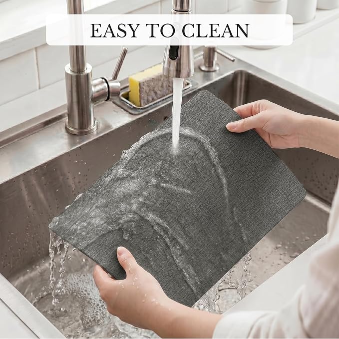 Romanstile Vinyl Placemats Set of 8, Reversible Faux Leather Heat Resistant Wipeable Table Mats, Waterproof Washable Non-Slip Table Placemats for Dining/Kitchen/Party/Outdoor (Grey Black, 12" x 17")