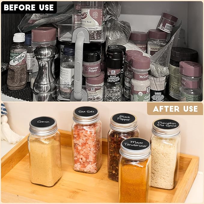 DIDITIME 6Pack Spice Jars with Label, 4oz Empty Square Seasoning Containers | Shaker Lids, DIY Labels| Seasoning, Herbs, Spices Storage| Spice Rack, Cabinet, Drawer | Space-saving, Keep Neat