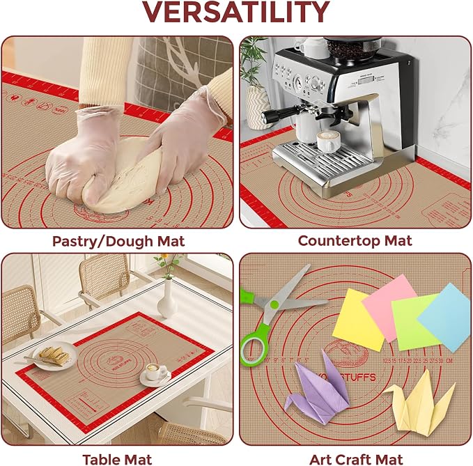 Koolstuffs Silicone Pastry Mat, 26" x 16", Non Slip for Rolling Dough | Reusable 0.7 mm Nonstick Surface with Printed Measurements for Sourdough, Bread, Pizza, Pie, Cookies, and Fondant