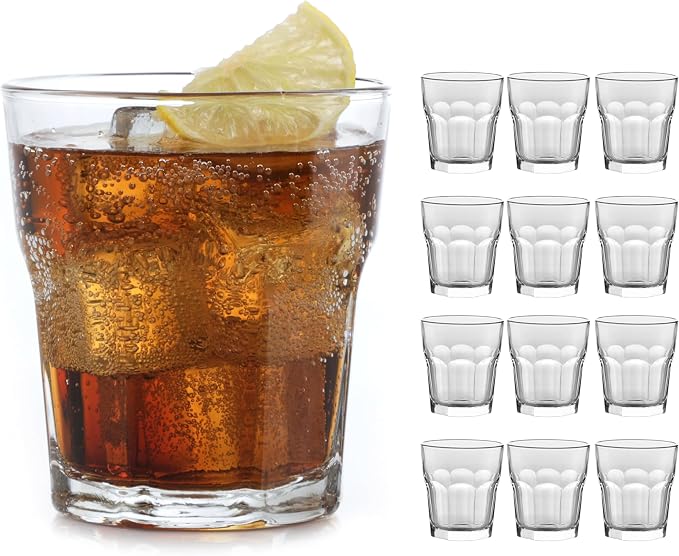 Libbey Gibraltar DuraTuff Drinking Glass Drinking Cup Set, Iconic Heavy Base Bar Glassware Thick Drinking Glasses Set of 12, 12-Ounce Double Old Fashioned Rocks Glasses