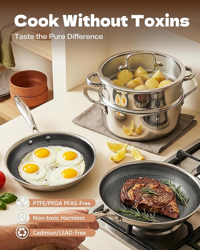 USELUCK Hybrid Nonstick Cookwre Set, frying pan,sauce pan,pot,Dishwasher-Friendly,Compatible All Cooktops.