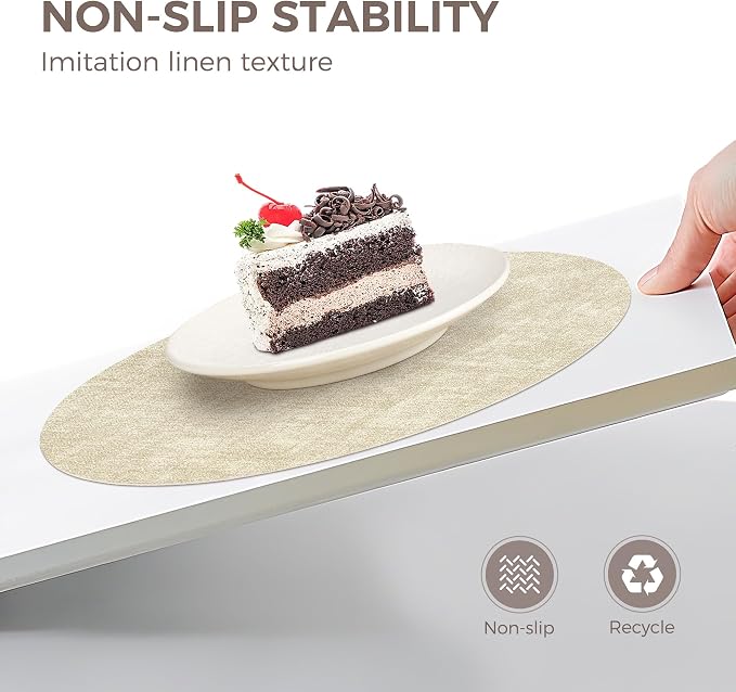 NCUE 13" Faux Leather Round Placemats Set of 6, Reversible Dual-Color | With 3.9" Coasters, 2 mm Vinyl Table Mats, Waterproof Wipeable Heat Resistant, Non-Slip Texture, for Dinner Party Home Decor