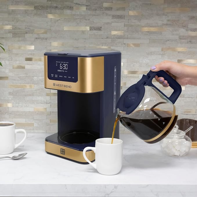 West Bend Timeless 12-Cup Programmable Coffee Maker with Brew Strength Selector for Hot and Iced Coffee, Includes 1-4 Cup Brew Option and Permanent Filter