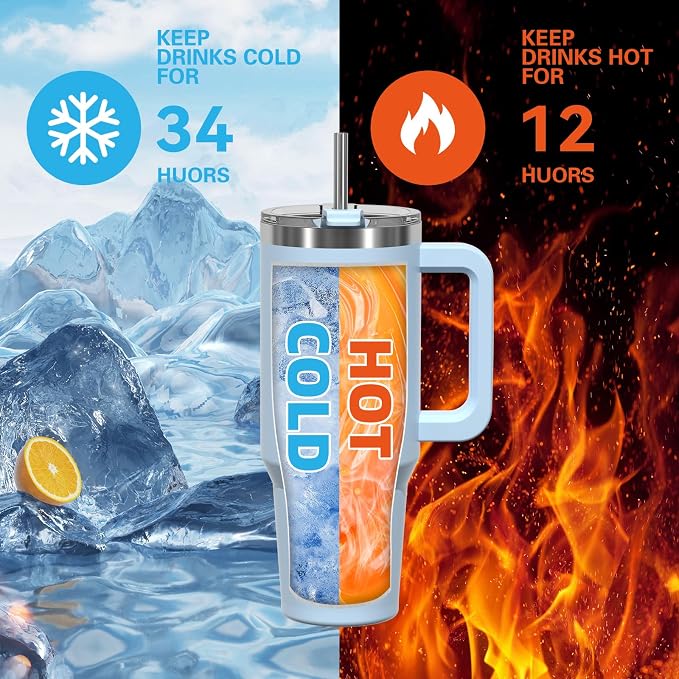 30 oz Tumbler with Handle,Tumbler with Lid and Straw,Double Wall Insulated Cup Stainless Steel Travel Mug(Cold for 34 Hours),Water Bottle for Iced Tea,Coffee,Cold Beverages(Blue)