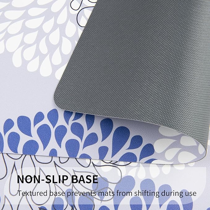 QIYI PU Leather Placemats Set of 6, 12"x18" Waterproof Table Mats, Dahlia | Faux Leather, Heat Resistant, Anti Slip, Wipeable Place Mats for Kitchen Dinning, Party Table Décor, Blue Floral Burst
